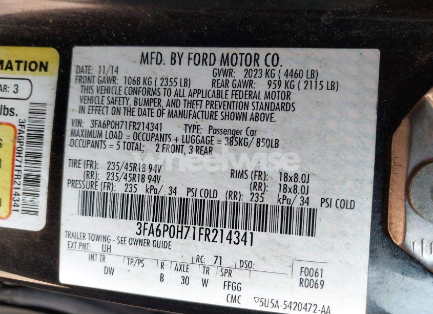 Photo 9 of 2015 Ford Fusion SE (VIN 3FA6P0H71FR214341)