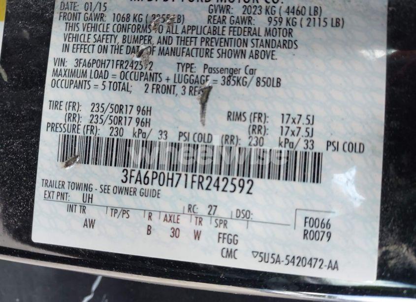 Photo 9 of 2015 Ford Fusion SE (VIN 3FA6P0H71FR242592)