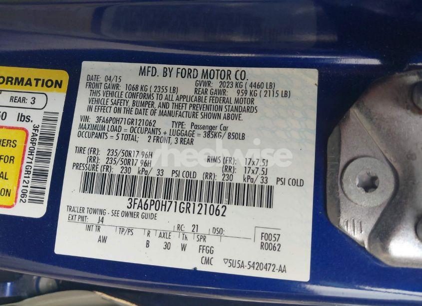 Photo 9 of 2016 Ford Fusion SE (VIN 3FA6P0H71GR121062)