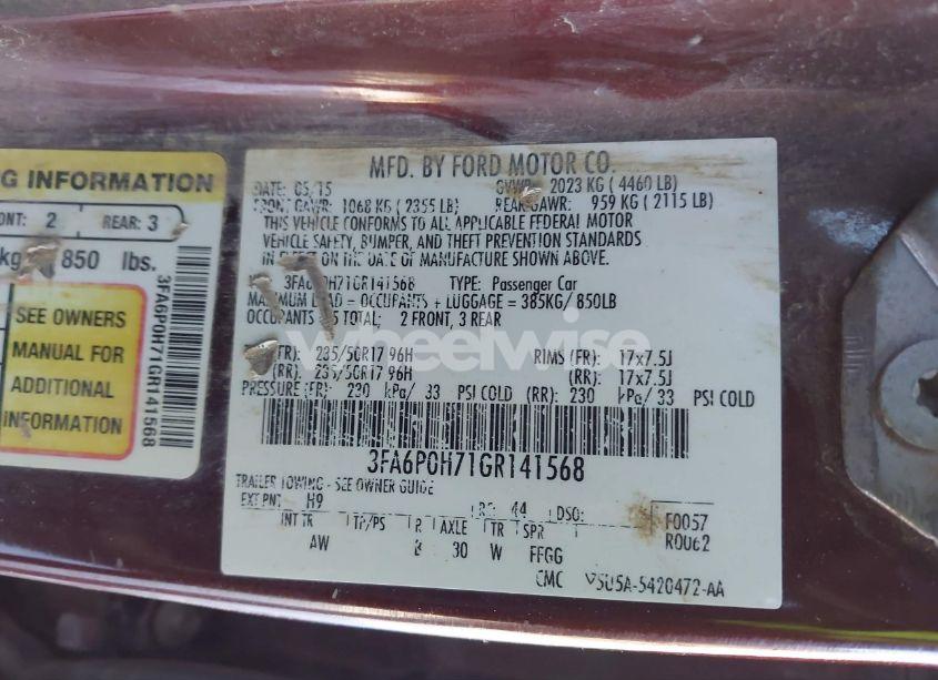 Photo 9 of 2016 Ford Fusion SE (VIN 3FA6P0H71GR141568)