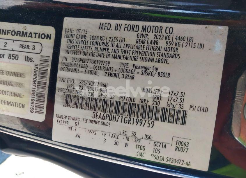 Photo 9 of 2016 Ford Fusion SE (VIN 3FA6P0H71GR199759)