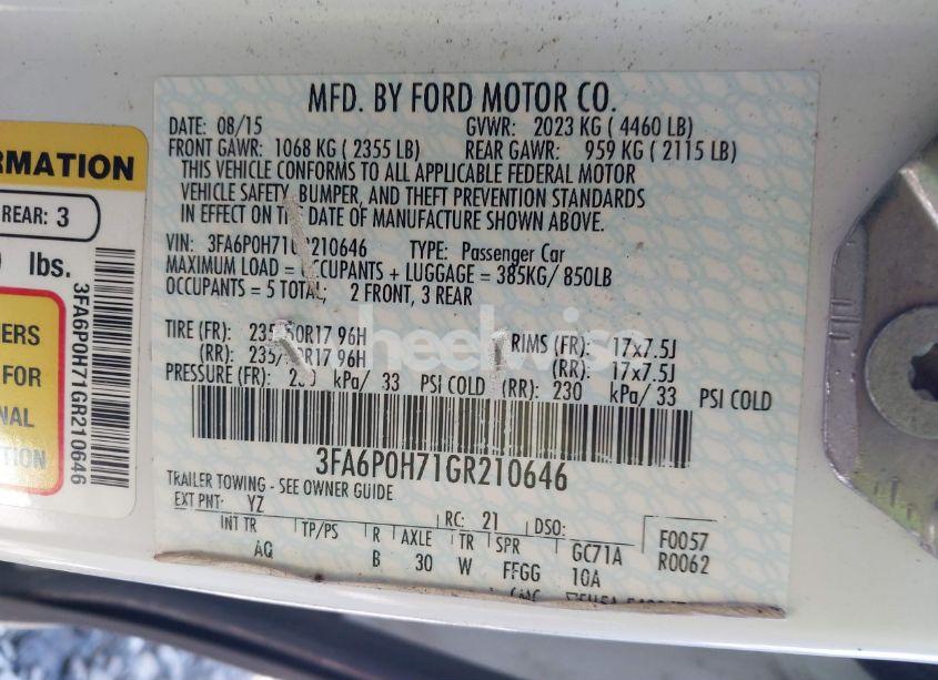 Photo 9 of 2016 Ford Fusion SE (VIN 3FA6P0H71GR210646)