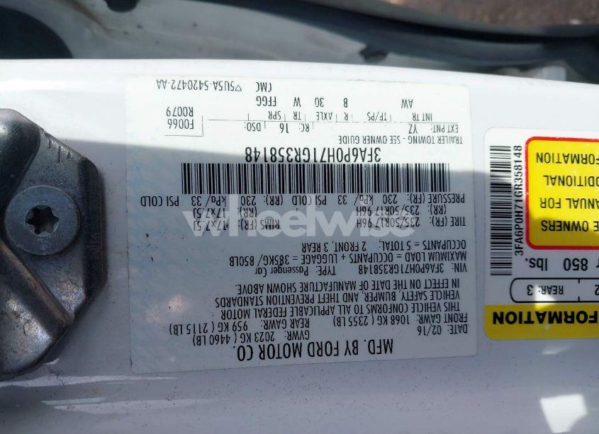 Photo 9 of 2016 Ford Fusion SE (VIN 3FA6P0H71GR358148)