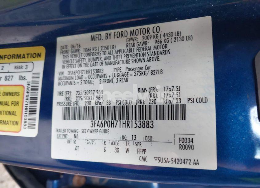 Photo 9 of 2017 Ford Fusion SE (VIN 3FA6P0H71HR153883)