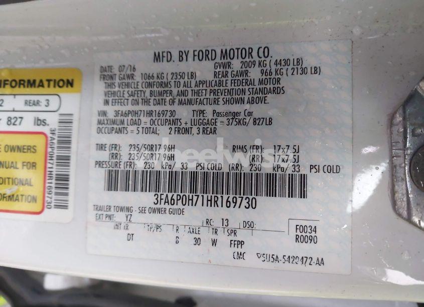 Photo 9 of 2017 Ford Fusion SE (VIN 3FA6P0H71HR169730)