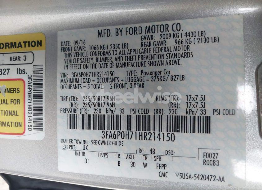 Photo 9 of 2017 Ford Fusion SE (VIN 3FA6P0H71HR214150)