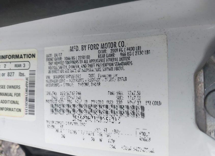 Photo 9 of 2017 Ford Fusion SE (VIN 3FA6P0H71HR351315)