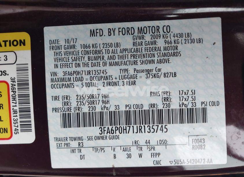 Photo 9 of 2018 Ford Fusion SE (VIN 3FA6P0H71JR135745)