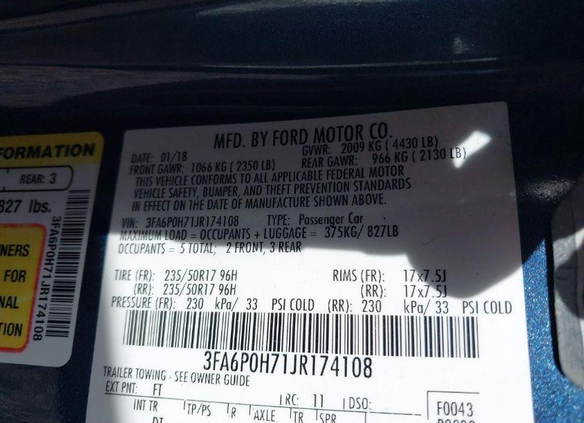 Photo 9 of 2018 Ford Fusion SE (VIN 3FA6P0H71JR174108)