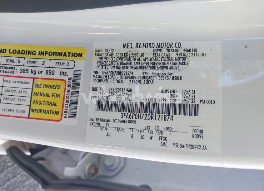 Photo 9 of 2013 Ford Fusion SE (VIN 3FA6P0H72DR121874)