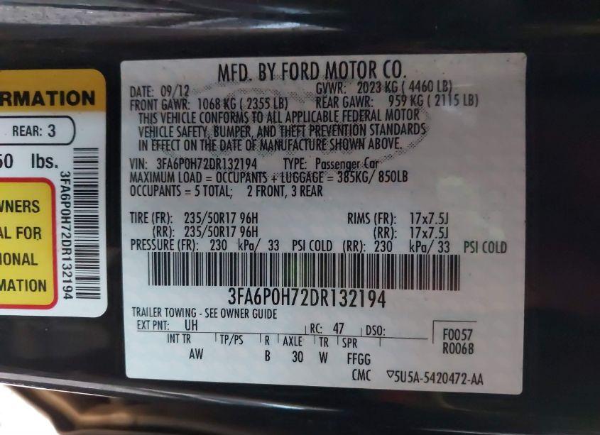 Photo 9 of 2013 Ford Fusion SE (VIN 3FA6P0H72DR132194)