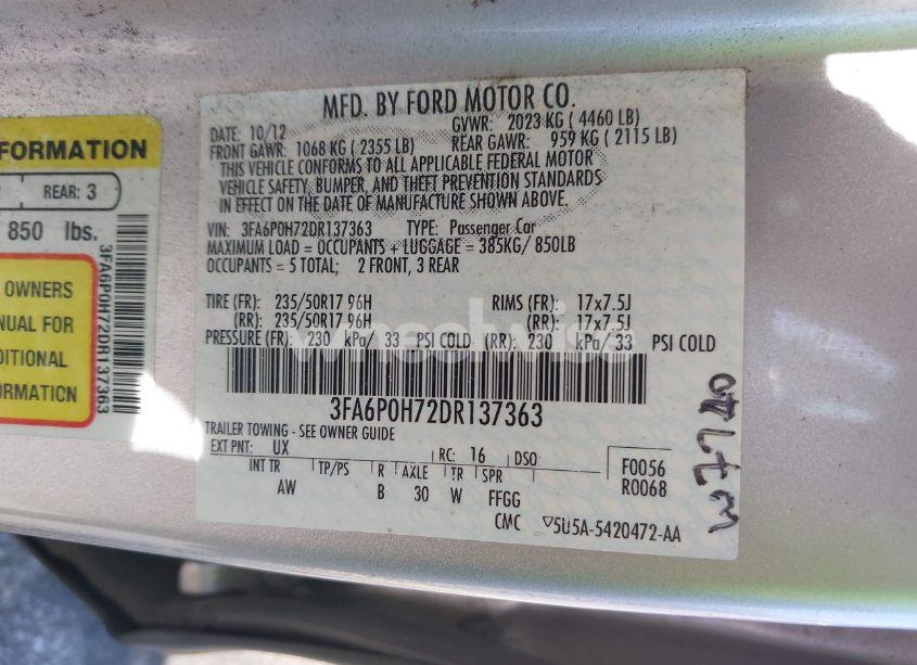 Photo 9 of 2013 Ford Fusion SE (VIN 3FA6P0H72DR137363)