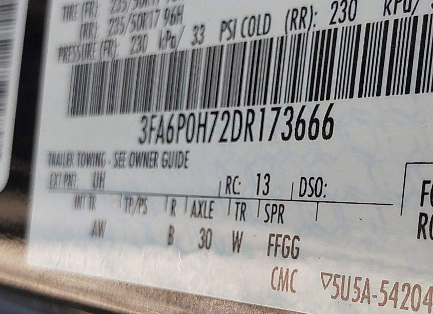 Photo 9 of 2013 Ford Fusion SE (VIN 3FA6P0H72DR173666)