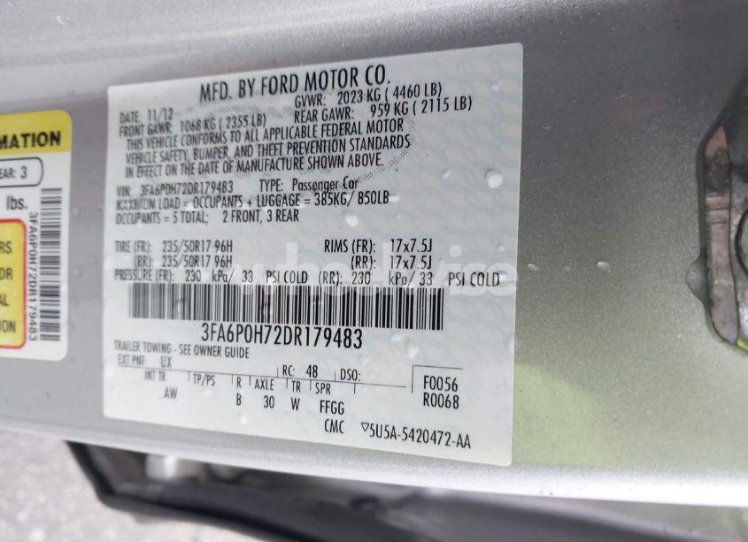 Photo 9 of 2013 Ford Fusion SE (VIN 3FA6P0H72DR179483)