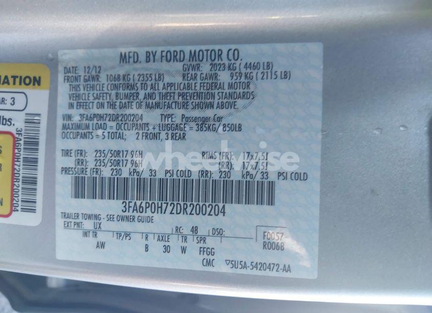 Photo 9 of 2013 Ford Fusion SE (VIN 3FA6P0H72DR200204)