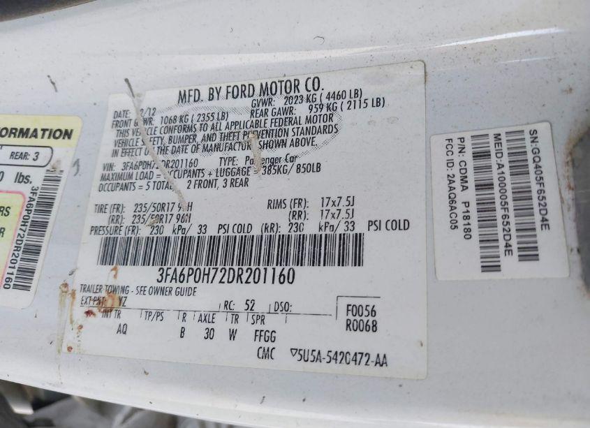 Photo 9 of 2013 Ford Fusion SE (VIN 3FA6P0H72DR201160)