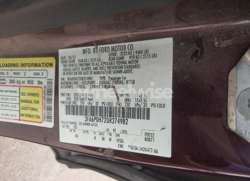 Photo 9 of 2013 Ford Fusion SE (VIN 3FA6P0H72DR274982)