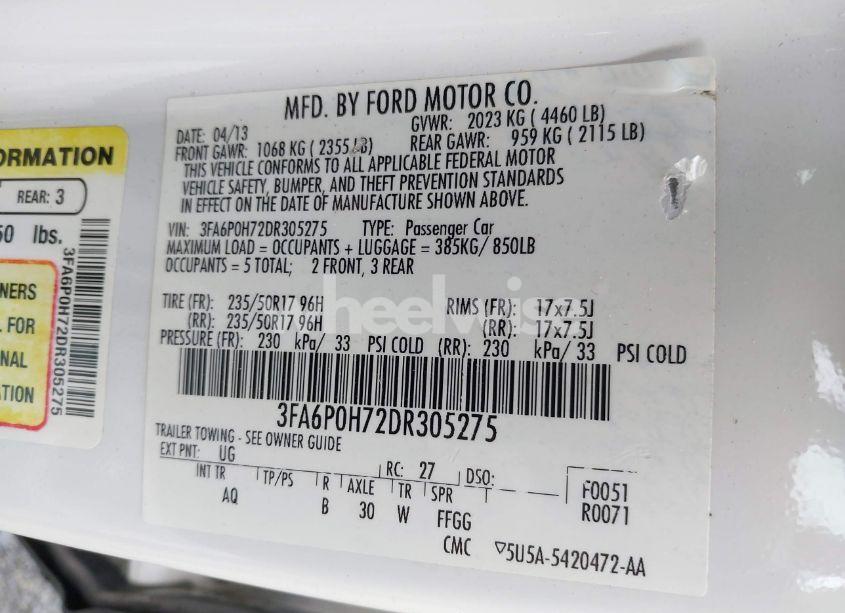 Photo 9 of 2013 Ford Fusion SE (VIN 3FA6P0H72DR305275)