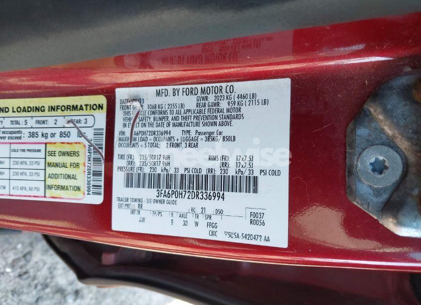 Photo 9 of 2013 Ford Fusion SE (VIN 3FA6P0H72DR336994)