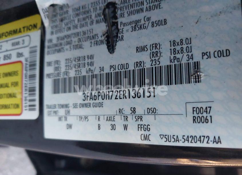 Photo 9 of 2014 Ford Fusion SE (VIN 3FA6P0H72ER136151)