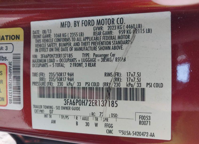 Photo 9 of 2014 Ford Fusion SE (VIN 3FA6P0H72ER137185)