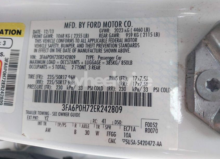 Photo 9 of 2014 Ford Fusion SE (VIN 3FA6P0H72ER242809)