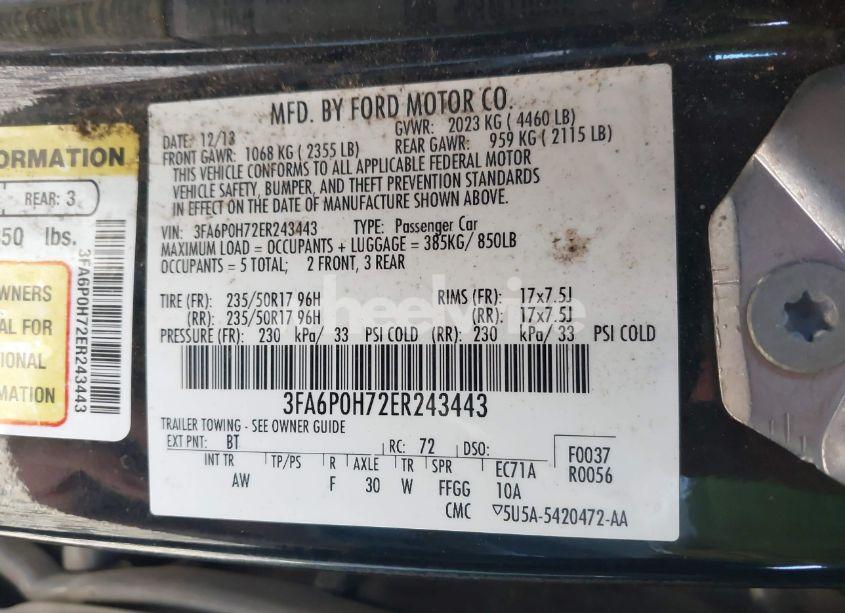 Photo 9 of 2014 Ford Fusion SE (VIN 3FA6P0H72ER243443)