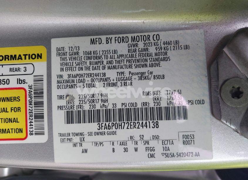 Photo 9 of 2014 Ford Fusion SE (VIN 3FA6P0H72ER244138)