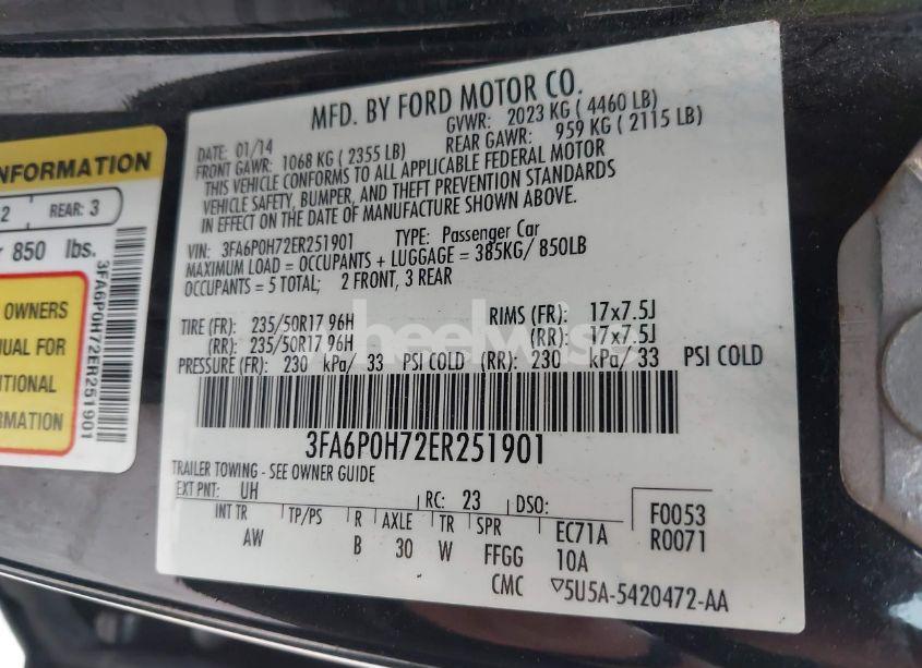 Photo 9 of 2014 Ford Fusion SE (VIN 3FA6P0H72ER251901)