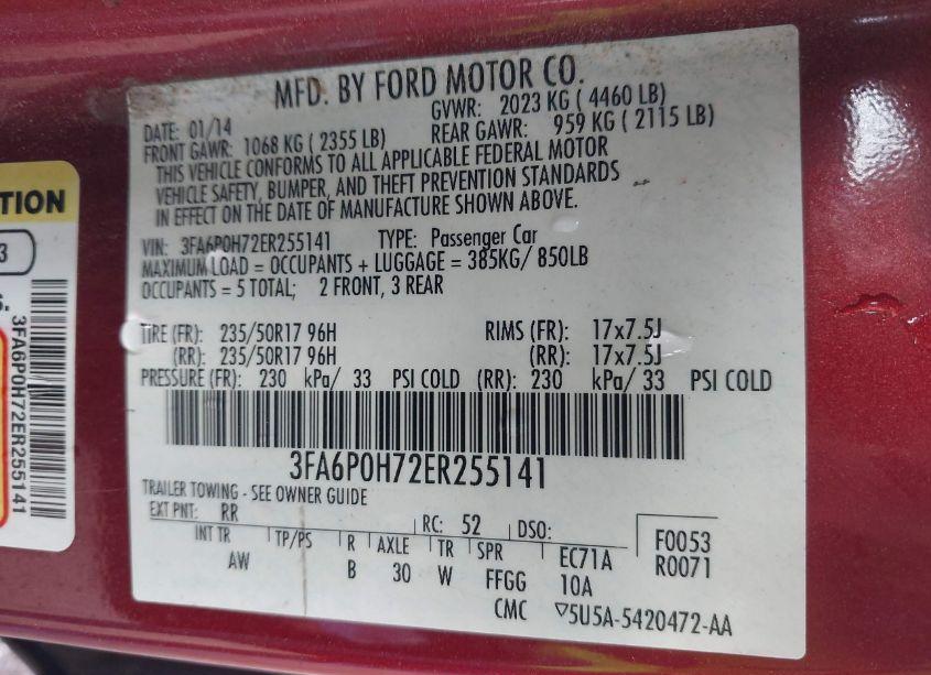 Photo 9 of 2014 Ford Fusion SE (VIN 3FA6P0H72ER255141)