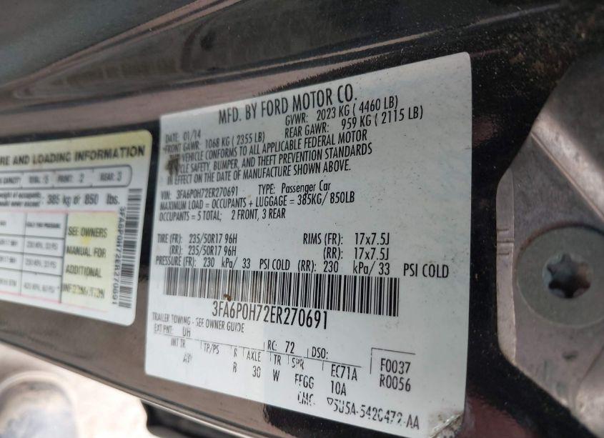 Photo 9 of 2014 Ford Fusion SE (VIN 3FA6P0H72ER270691)