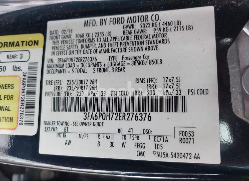 Photo 9 of 2014 Ford Fusion SE (VIN 3FA6P0H72ER276376)