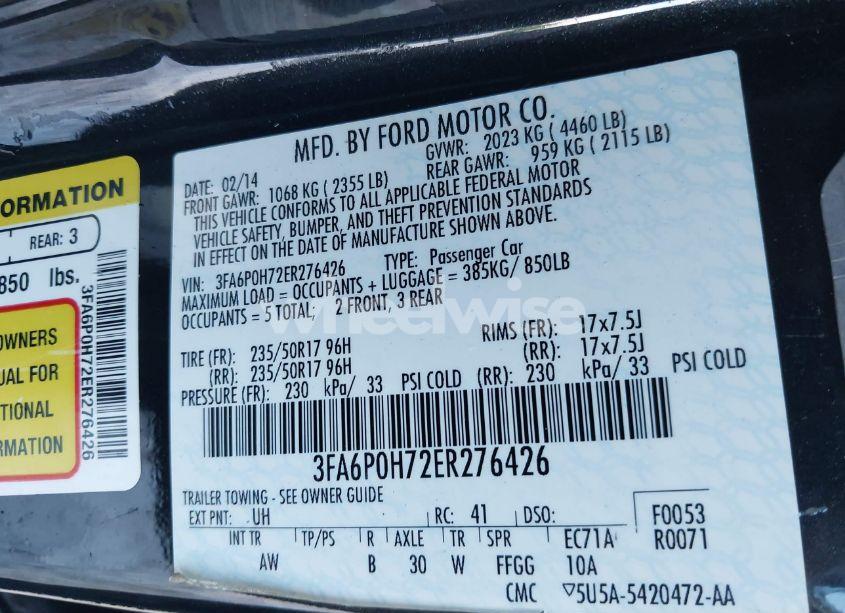 Photo 9 of 2014 Ford Fusion SE (VIN 3FA6P0H72ER276426)