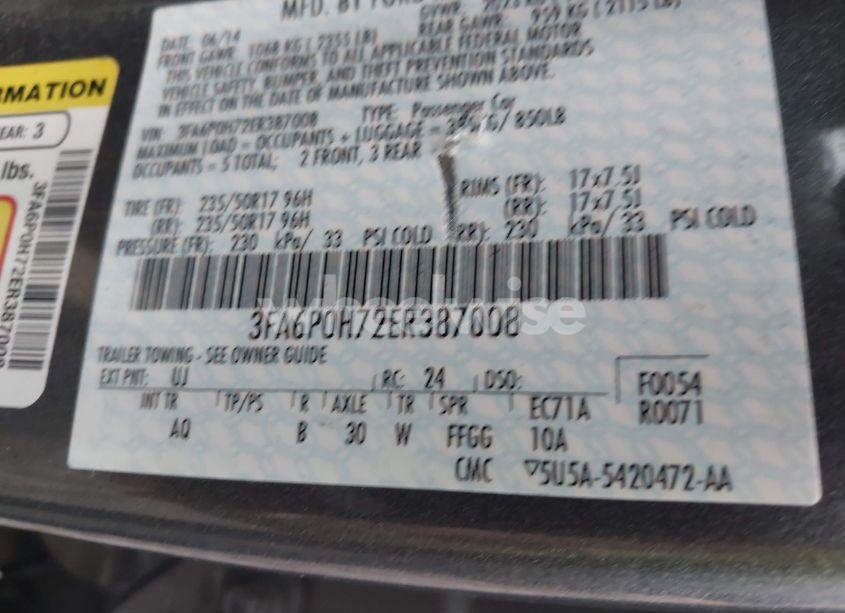 Photo 9 of 2014 Ford Fusion SE (VIN 3FA6P0H72ER387008)