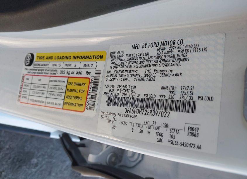 Photo 9 of 2014 Ford Fusion SE (VIN 3FA6P0H72ER397022)