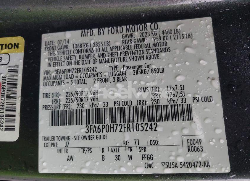 Photo 9 of 2015 Ford Fusion SE (VIN 3FA6P0H72FR105242)