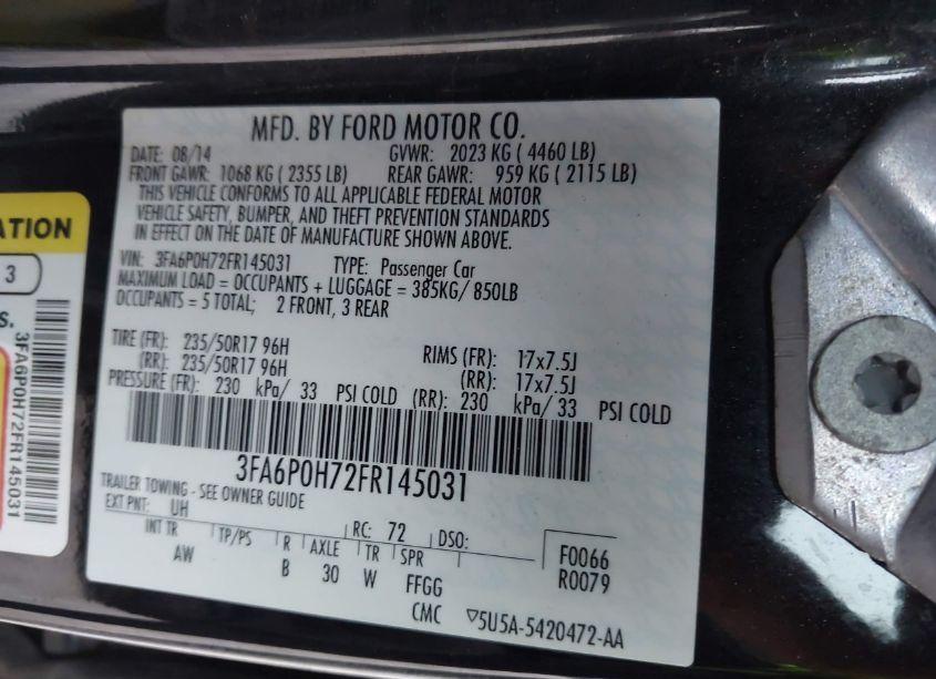 Photo 9 of 2015 Ford Fusion SE (VIN 3FA6P0H72FR145031)