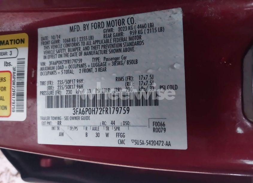 Photo 9 of 2015 Ford Fusion SE (VIN 3FA6P0H72FR179759)