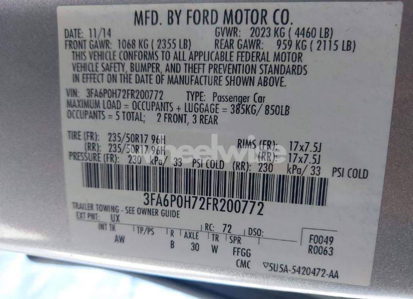 Photo 9 of 2015 Ford Fusion SE (VIN 3FA6P0H72FR200772)