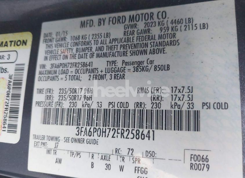 Photo 9 of 2015 Ford Fusion SE (VIN 3FA6P0H72FR258641)