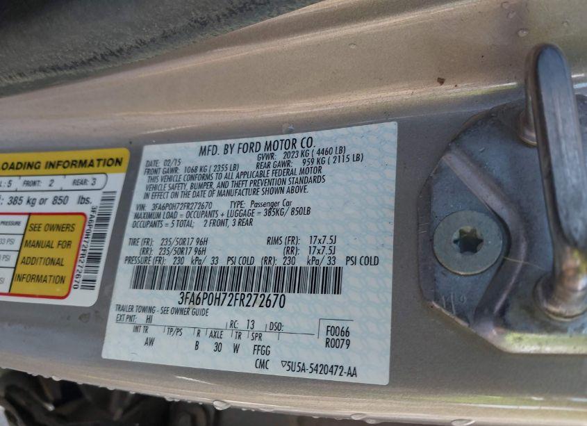 Photo 9 of 2015 Ford Fusion SE (VIN 3FA6P0H72FR272670)