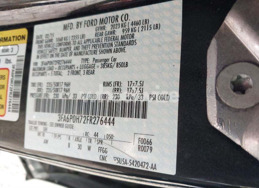 Photo 9 of 2015 Ford Fusion SE (VIN 3FA6P0H72FR276444)