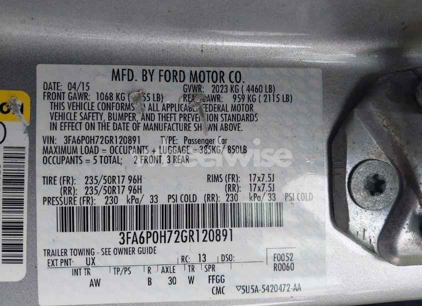Photo 9 of 2016 Ford Fusion SE (VIN 3FA6P0H72GR120891)