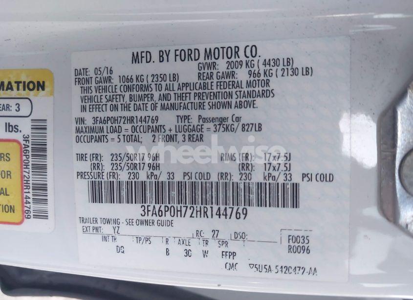 Photo 9 of 2017 Ford Fusion SE (VIN 3FA6P0H72HR144769)