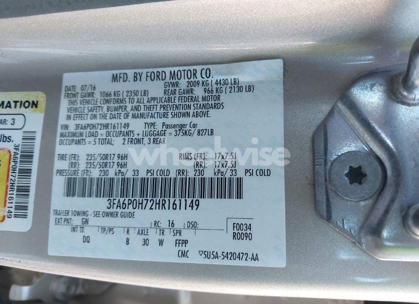 Photo 9 of 2017 Ford Fusion SE (VIN 3FA6P0H72HR161149)