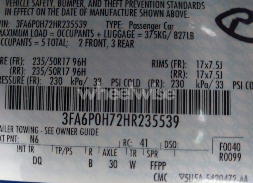 Photo 9 of 2017 Ford Fusion SE (VIN 3FA6P0H72HR235539)