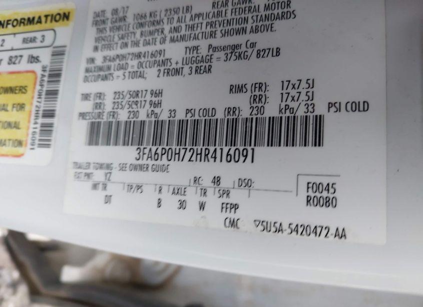 Photo 9 of 2017 Ford Fusion SE (VIN 3FA6P0H72HR416091)