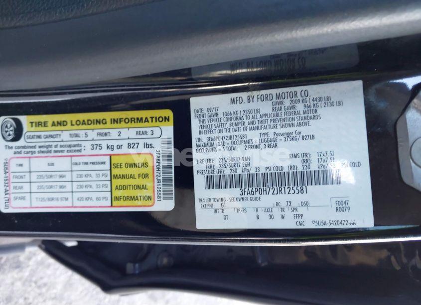 Photo 9 of 2018 Ford Fusion SE (VIN 3FA6P0H72JR125581)