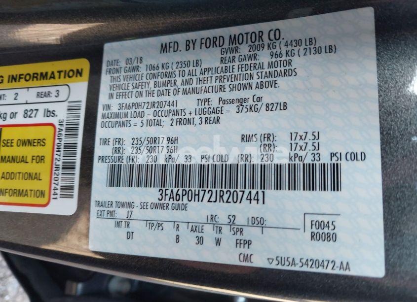 Photo 9 of 2018 Ford Fusion SE (VIN 3FA6P0H72JR207441)