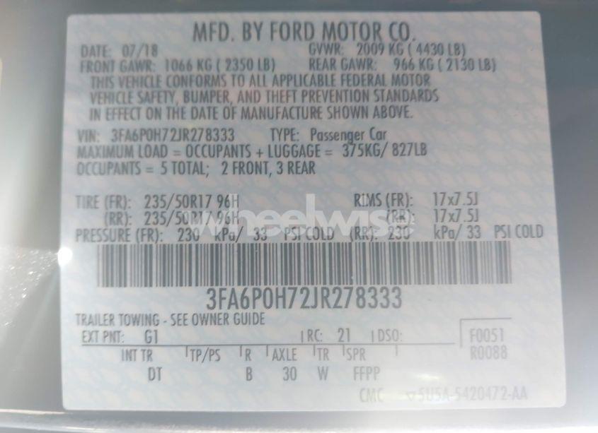 Photo 9 of 2018 Ford Fusion SE (VIN 3FA6P0H72JR278333)